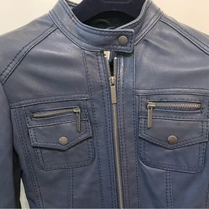 Absolutely stunning indigo 100% “buttery leather”Michael Kors moto jacket.